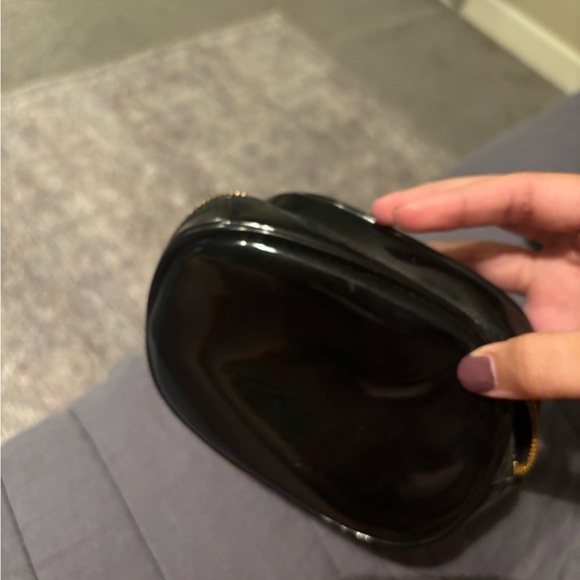 TORY BURCH Small Patent Faux Leather Black Bag Pouch Makeup Cosmetic Case - Picture 3 of 7